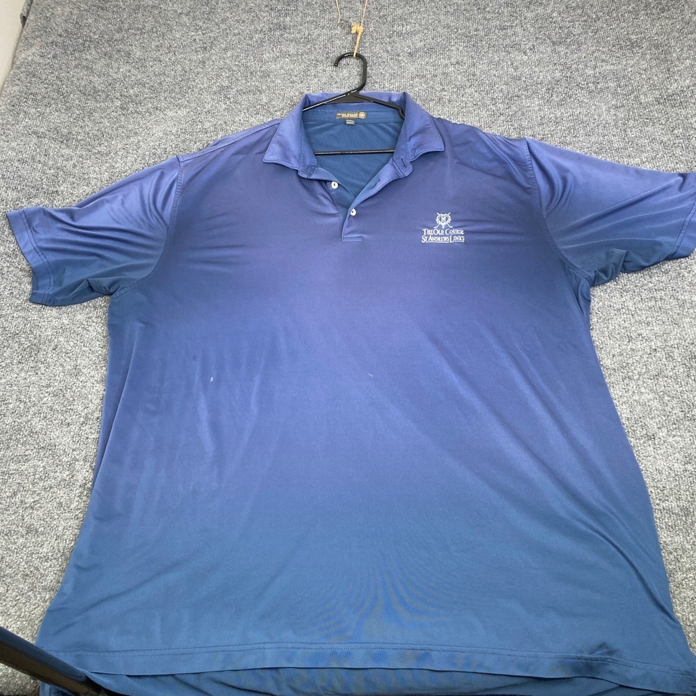 Peter Millar Summer Comfort Polo Shirt Mens XXL Blue St Andrews Old Course Golf